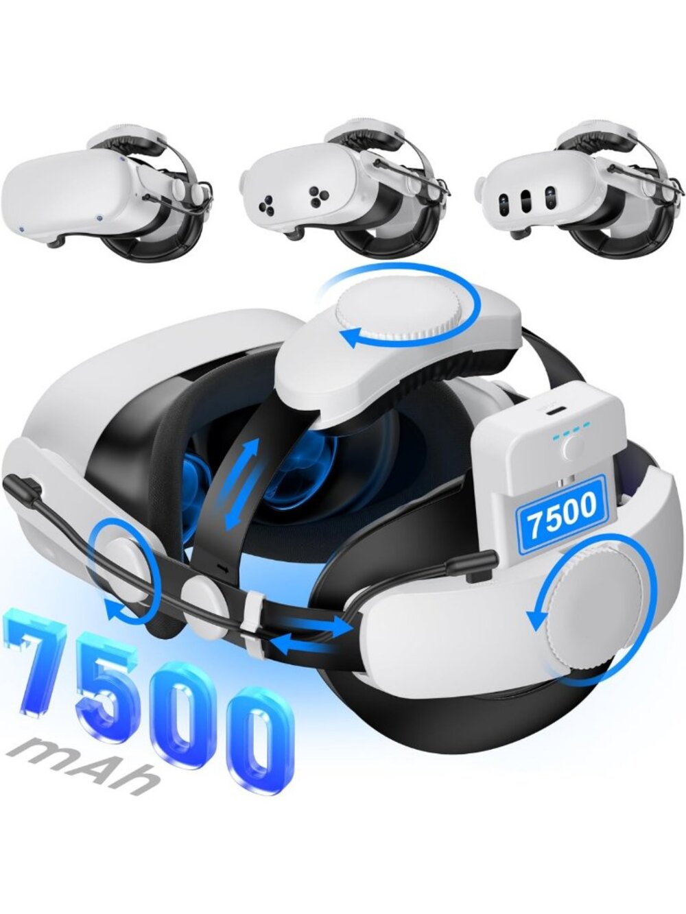 Adjustable VR Head Strap with 7500mAh Batteries for Meta Quest 3/2 - Enhanced